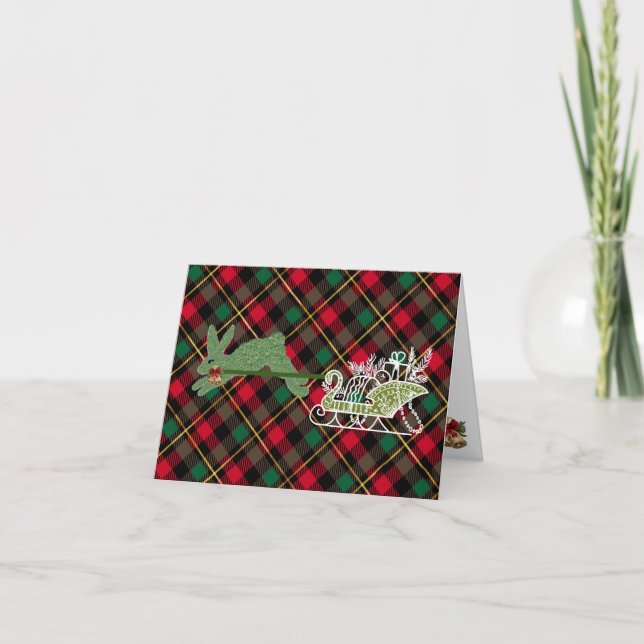 Christmas Bunny Rabbit Sleigh Topiary Holiday Card (Front)