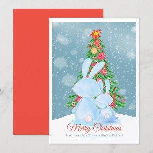 Christmas Bunny Rabbits With Tree In Snow Card