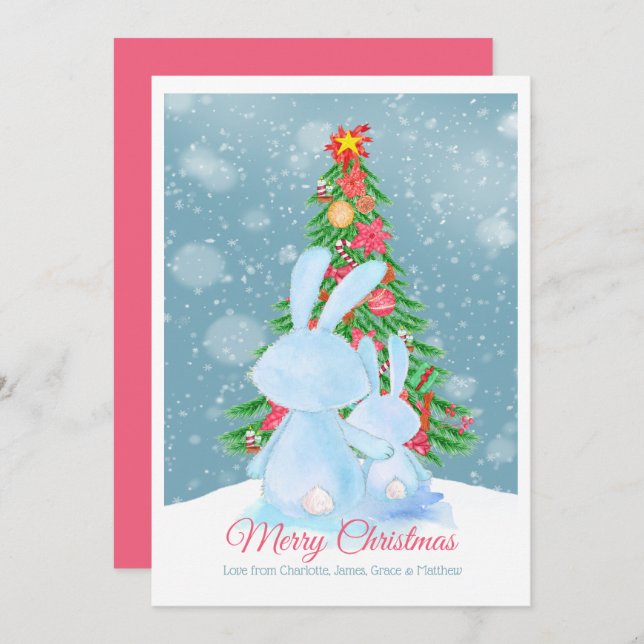 Christmas Bunny Rabbits With Tree In Snow Card (Front/Back)