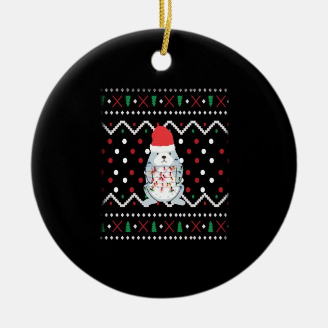 Christmas Bunny Ugly Christmas Winter Xmas Ceramic Ornament (Front)