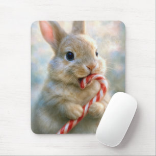 Christmas Bunny With Candy Cane Mouse Pad