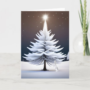 Christmas Bunny With White Pine Tree Holiday Card