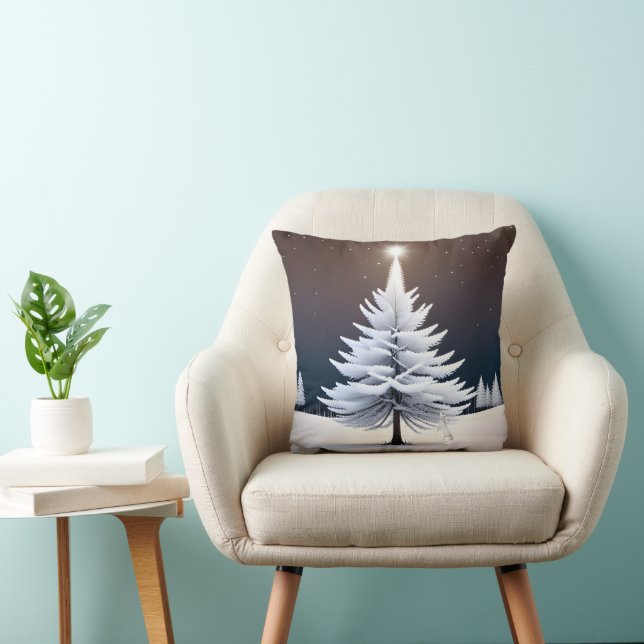 Christmas Bunny With White Pine Tree Throw Pillow (Chair)