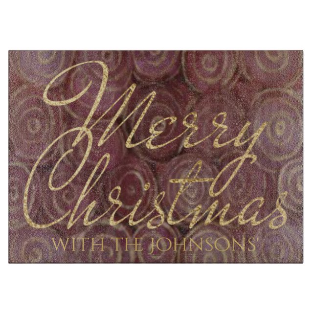 Christmas Burgundy and Gold Swirls Cutting Board (Front)