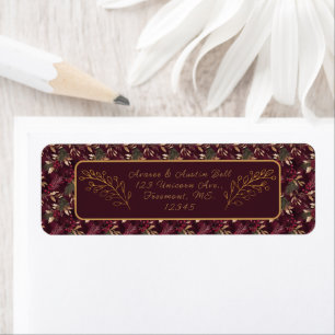 Christmas Burgundy Floral Background Gold Branch