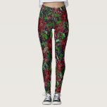 Christmas Burgundy Poinsettia Flowers Watercolor Leggings<br><div class="desc">This beautiful and artsy pattern is perfect for the Christmas holiday season. It features burgundy red, bright red, forest green, and faux gold hand-painted watercolor poinsettias, flowers, ivy leaves, and berries pattern on top of a dark navy blue background. It's modern, festive, unique, and elegant. Stylize with this hand-painted print...</div>