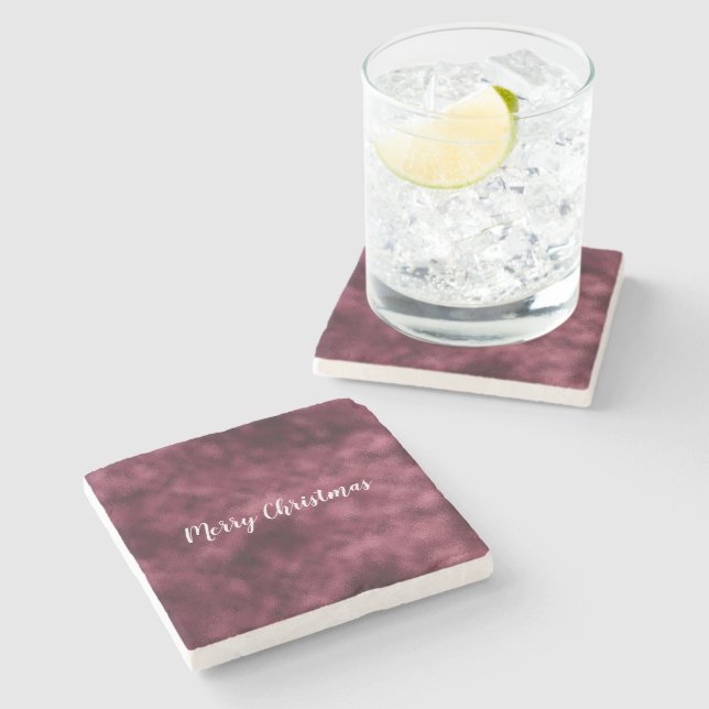 Christmas Burgundy Red Stone Coaster (Side)