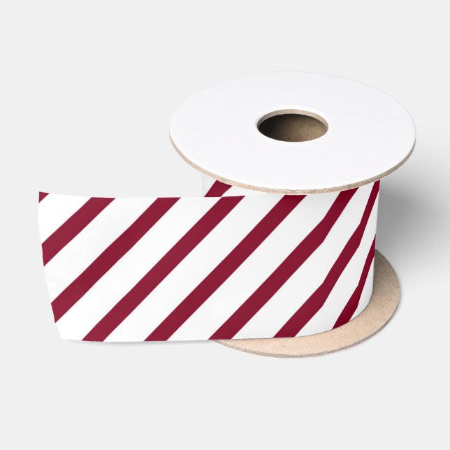 Christmas Burgundy Red White Stripes Pattern Satin Ribbon (Spool)