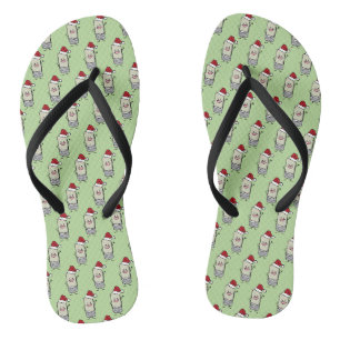 Christmas Burrito Waving Hello Santa Hat Flip Flops