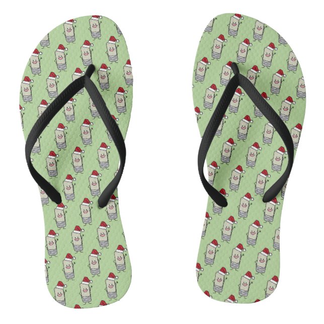 Christmas Burrito Waving Hello Santa Hat Flip Flops (Footbed)