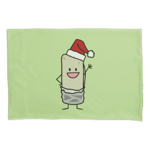 Christmas Burrito Waving Hello Santa Hat Holiday Pillowcase
