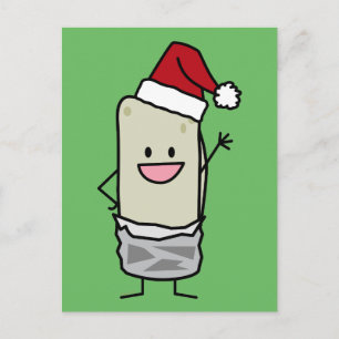 Christmas Burrito Waving Hello Santa Hat Holiday Postcard