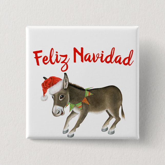 Christmas Burro Feliz Navidad Customizable 2 Inch Square Button (Front)
