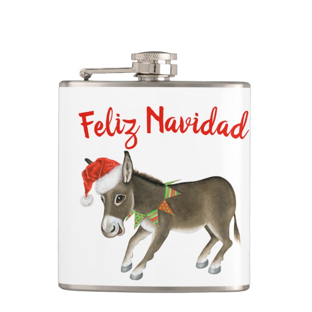 Christmas Burro Feliz Navidad Customizable Hip Flask (Front)