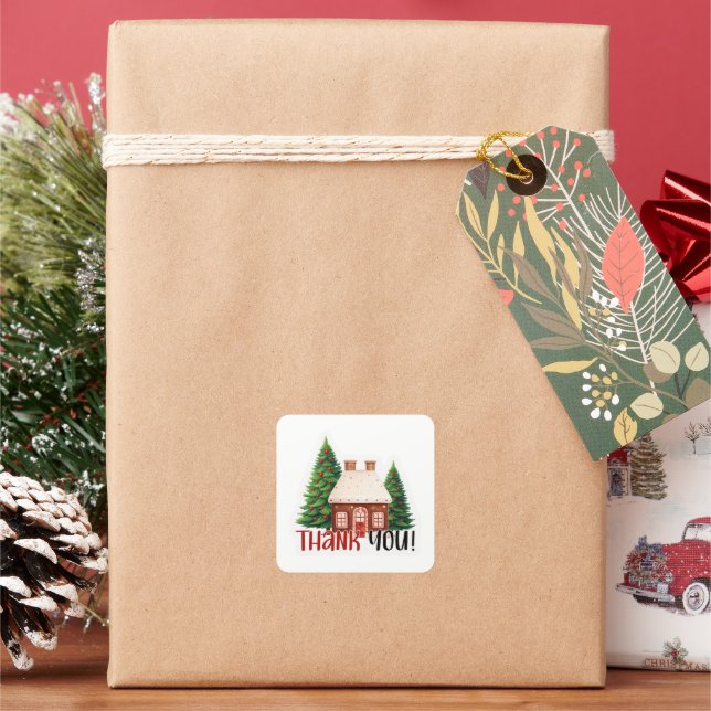 Christmas Business Holiday House Thank You Square Sticker (Holiday)