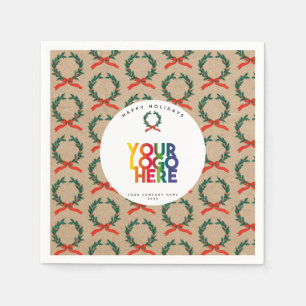 Christmas Business Logo Vintage Wreath Kraft Napkin
