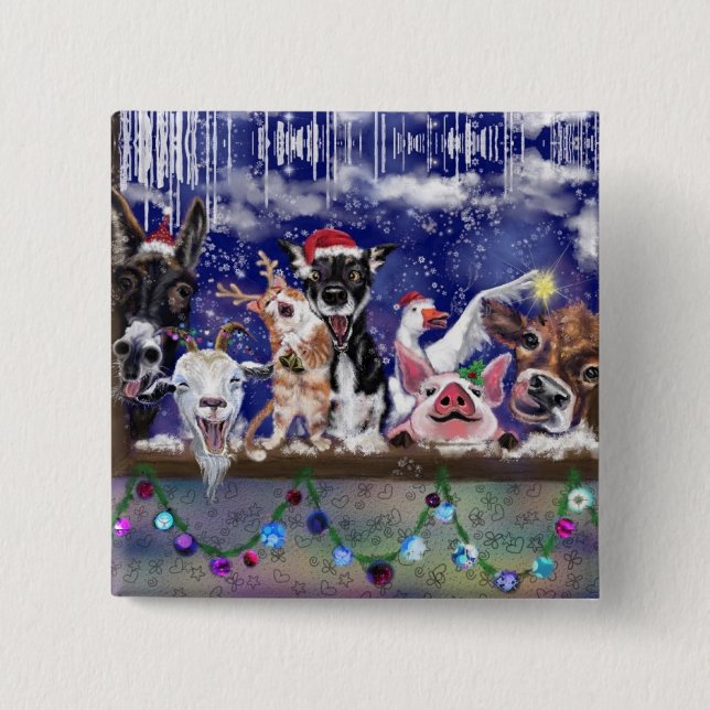 Christmas Button Gift Funny Animal Party (Front)
