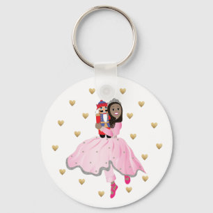 Christmas Button keychain Dk Brwn Hair Nutcracker