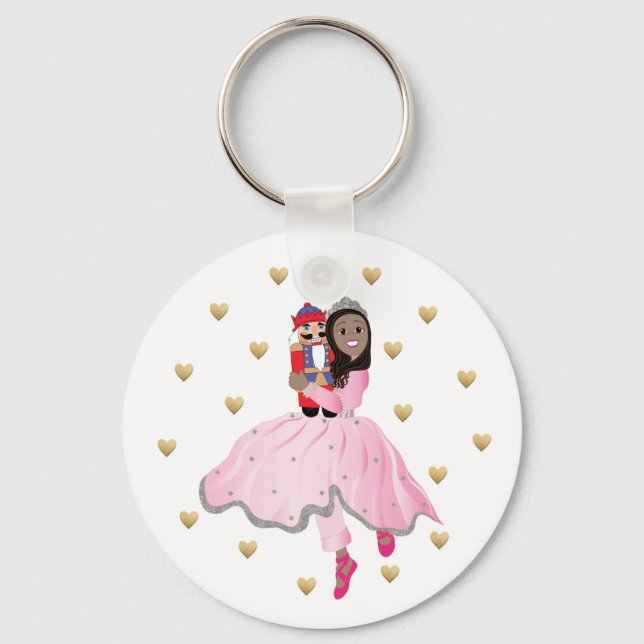 Christmas Button keychain Dk Brwn Hair Nutcracker (Front)