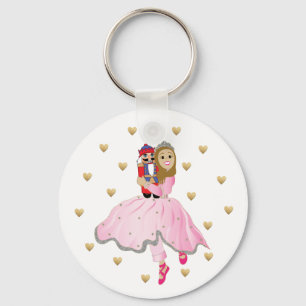 Christmas Button keychain Lt Brwn Hair Nutcracker