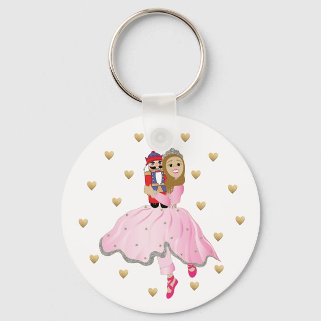 Christmas Button keychain Lt Brwn Hair Nutcracker (Front)