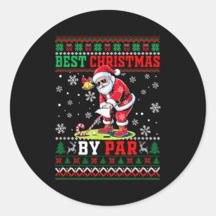 Christmas By Par Santa Sweater Playing Golf Golfer Classic Round Sticker