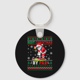 Christmas By Par Santa Sweater Playing Golf Golfer Keychain