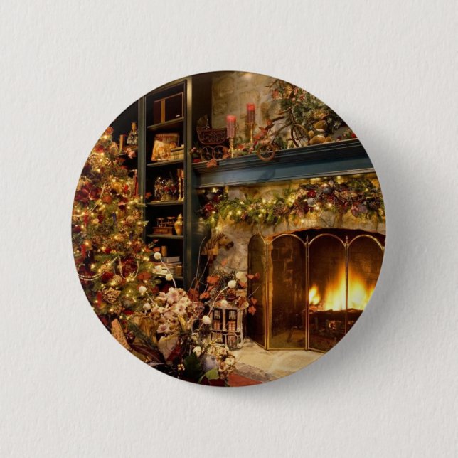 Christmas by the fireplace 2 inch round button (Front)