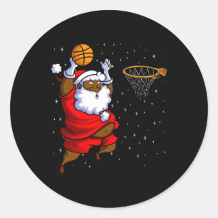 Christmas Bysketbyll Black African American Santa Classic Round Sticker
