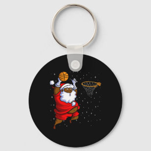 Christmas Bysketbyll Black African American Santa Keychain