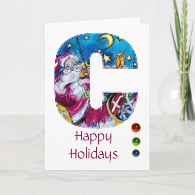 CHRISTMAS C LETTER / INSPIRED SANTA MONOGRAM HOLIDAY CARD (Front)