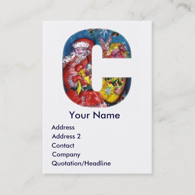 CHRISTMAS C LETTER / SANTA WITH GIFTS MONOGRAM BUSINESS CARD (Front)