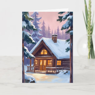 Christmas Cabin Forest Winter Snow Holiday Card