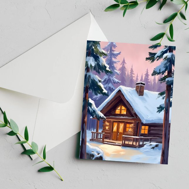 Christmas Cabin Forest Winter Snow Holiday Card (Creator Uploaded)