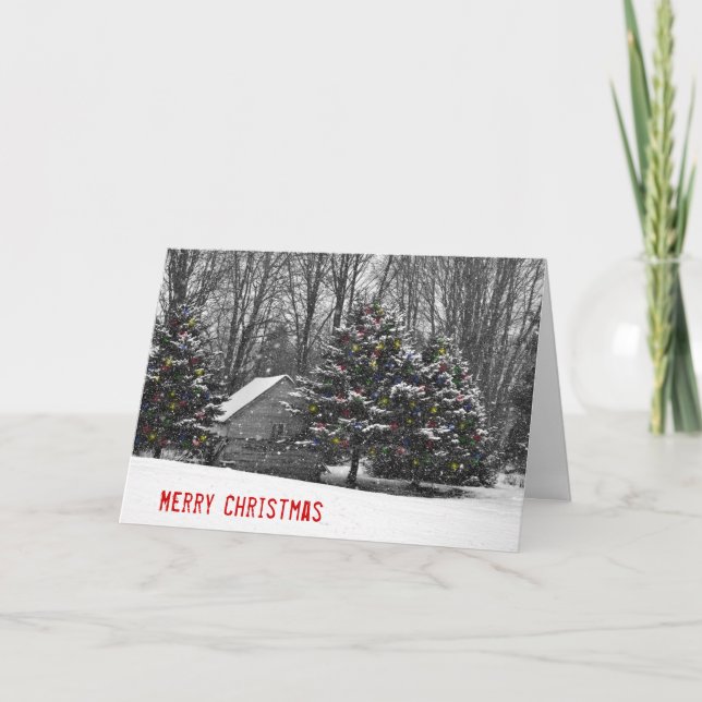 Christmas Cabin in Snow Holiday Card (Front)