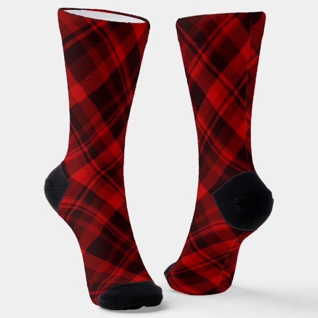 Christmas Cabin Red and Black Plaid Cozy Socks (Angled)