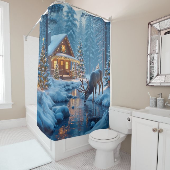 Christmas Cabin Shower Curtain (In Situ)