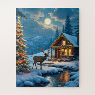  Christmas cabin snow art jigsaw puzzle