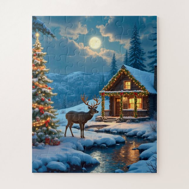  Christmas cabin snow art jigsaw puzzle (Vertical)