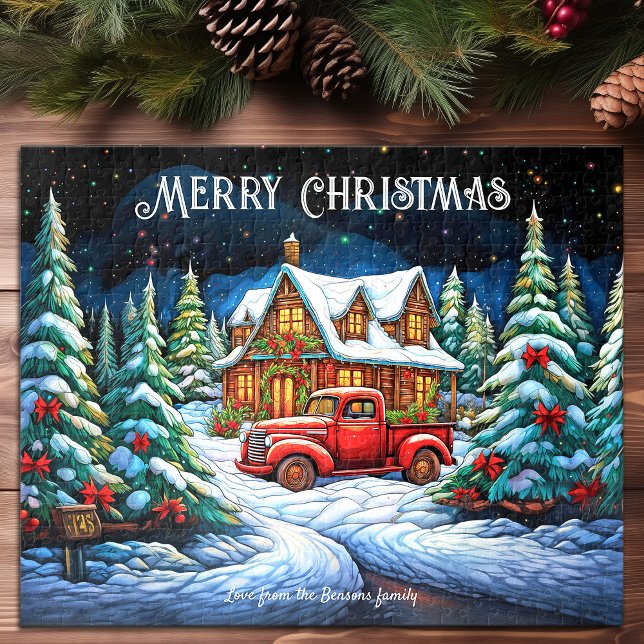 Christmas Cabin Snow Pine Forest Happy Holiday Art Jigsaw Puzzle (Christmas Cabin Snow Pine Forest Happy Holiday Art Jigsaw Puzzle)