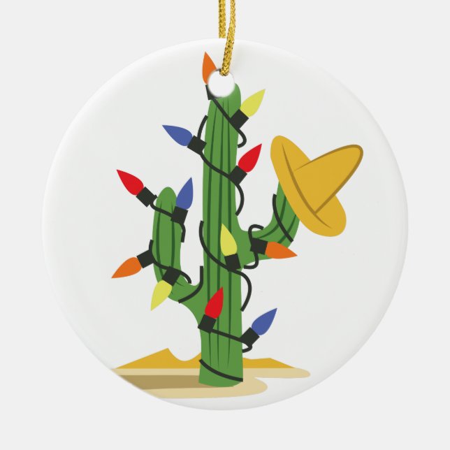 Christmas Cactus Ceramic Ornament (Front)