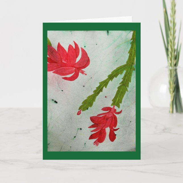 Christmas Cactus watercolor Holiday Card (Front)