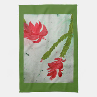 Christmas Cactus watercolor Kitchen Towel