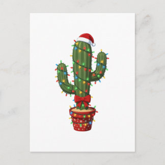 Christmas Cactus Wearing a Santa Hat Xmas Plant  Invitation Postcard
