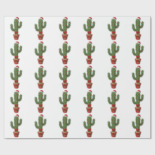 Christmas Cactus Wearing a Santa Hat Xmas Plant Wrapping Paper