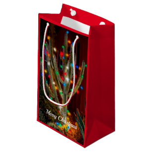 Christmas Cactus with Glowing Lights Red Gift Bag