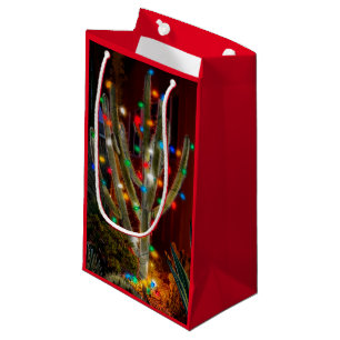 Christmas Cactus with Glowing Lights Small Gift Bag