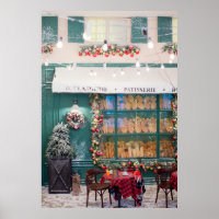 Christmas cafe bakery exterior with Christmas deco