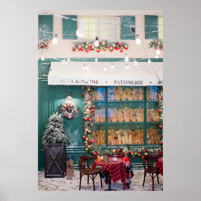 Christmas cafe bakery exterior with Christmas deco Poster (Front)