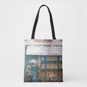 Christmas cafe bakery exterior with Christmas deco Tote Bag